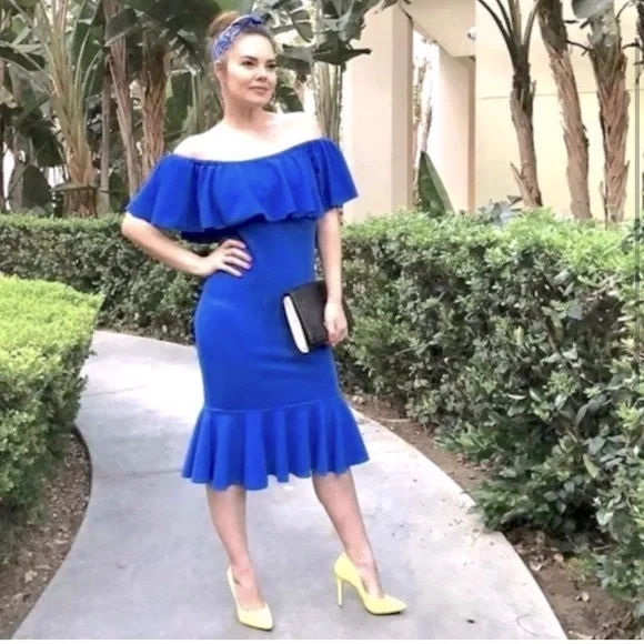 LuLaRoe Dresses Lularoe Cici Royal Blue Off Shoulder Ruffle